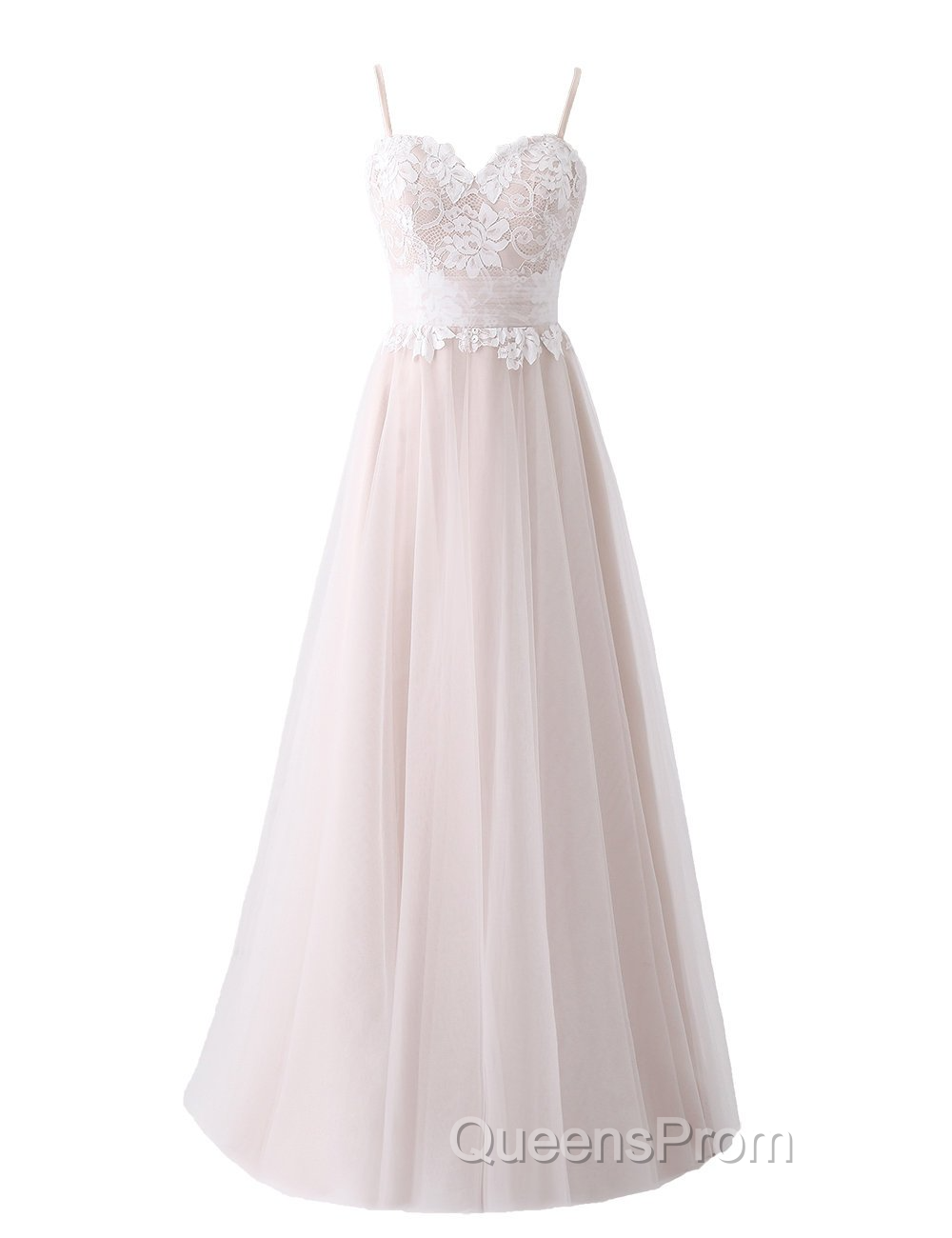 Girly Spaghetti Straps Long A-line Floor Length Wedding Dress