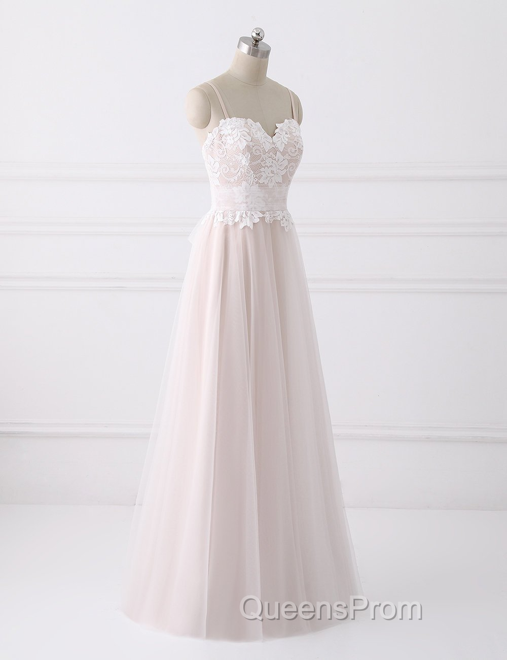 Girly Spaghetti Straps Long A-line Floor Length Wedding Dress