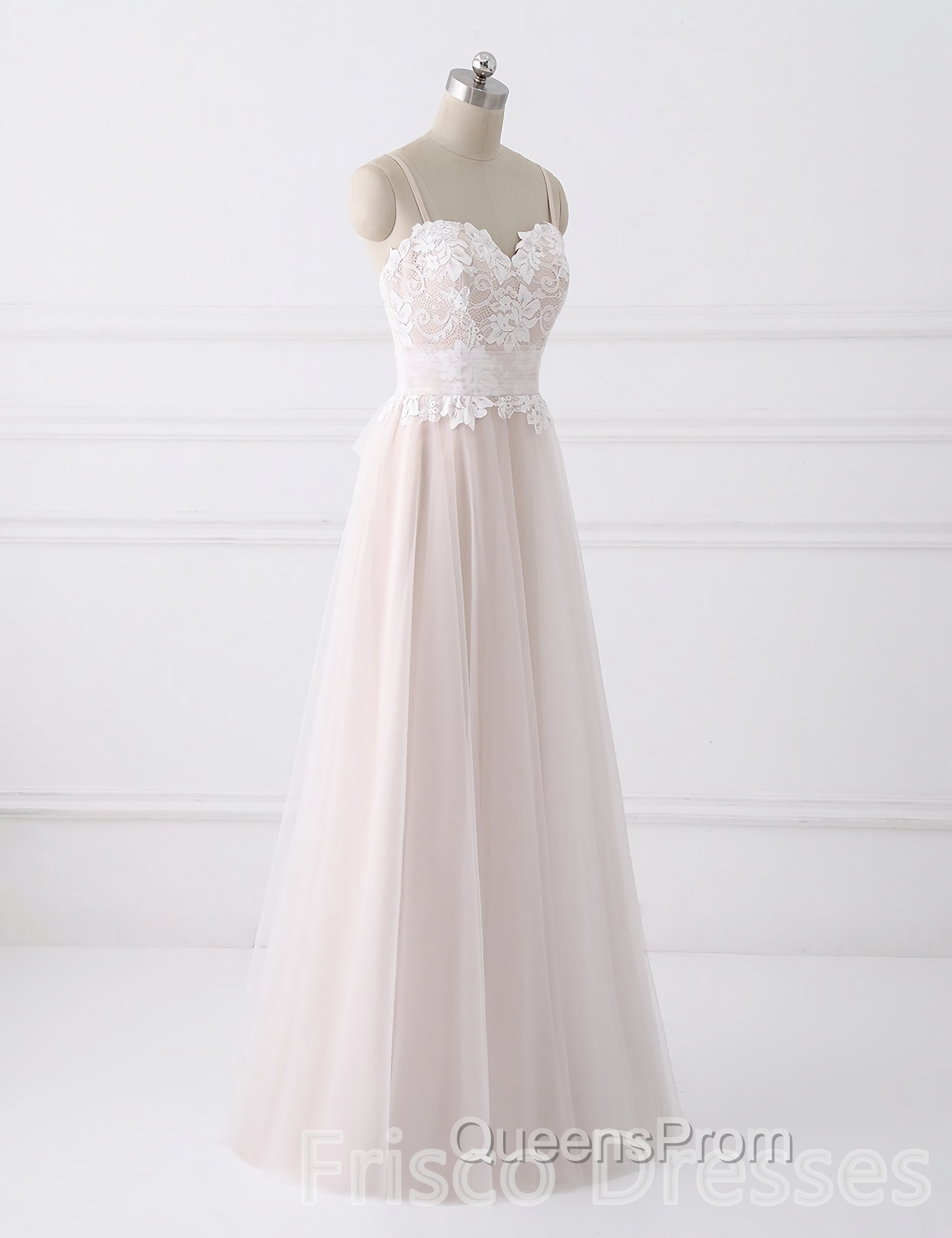 Girly Spaghetti Straps Long A-line Floor Length Wedding Dress