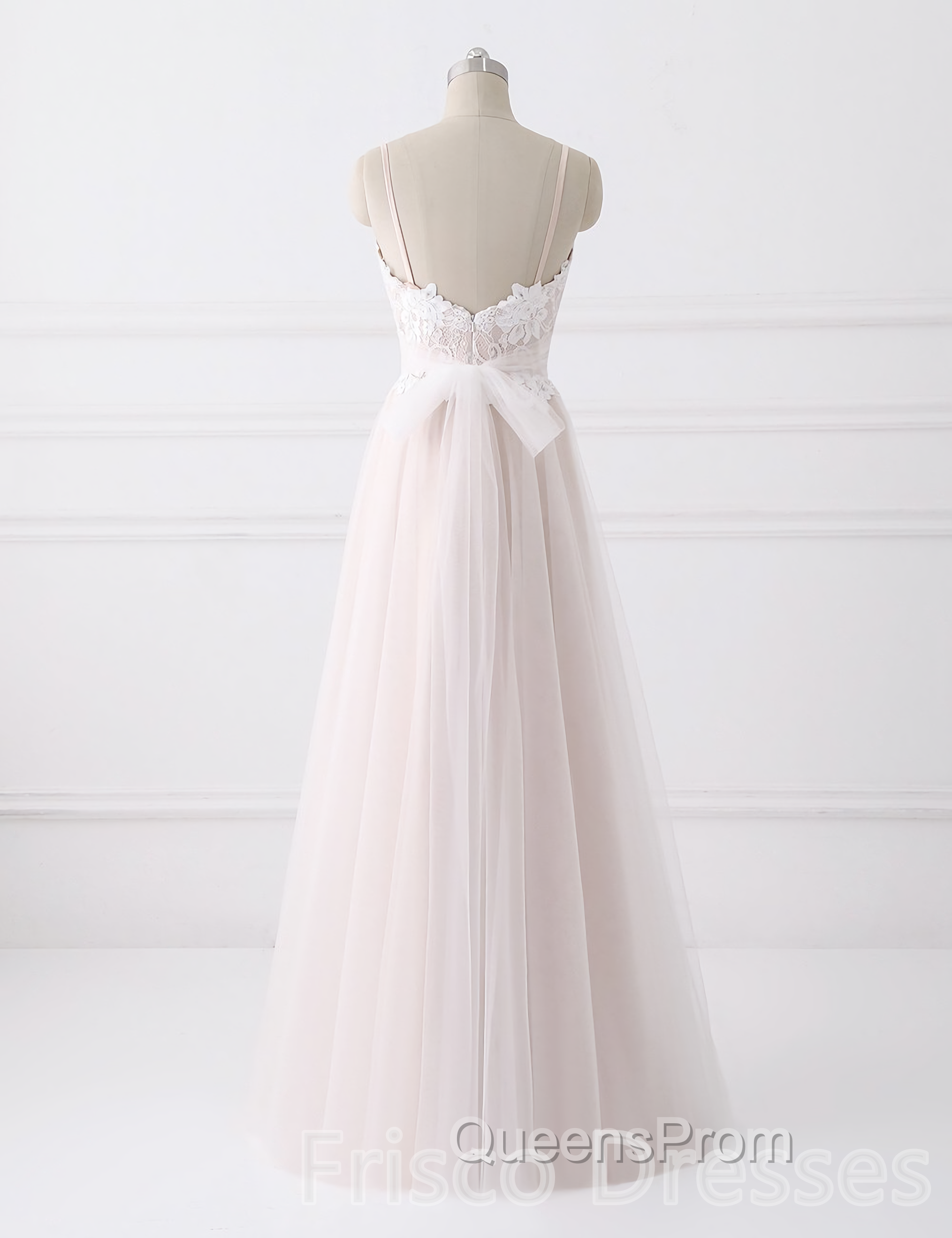 Girly Spaghetti Straps Long A-line Floor Length Wedding Dress