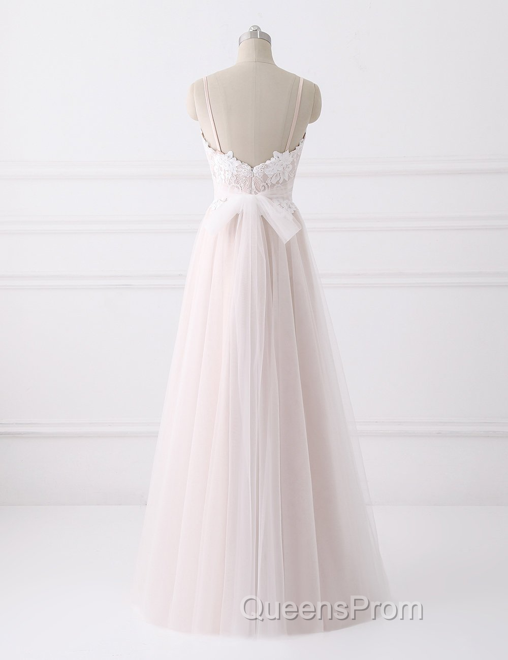 Girly Spaghetti Straps Long A-line Floor Length Wedding Dress