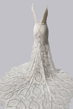 Elegant Spaghetti Straps V Neck Mermaid Lace Wedding Dress