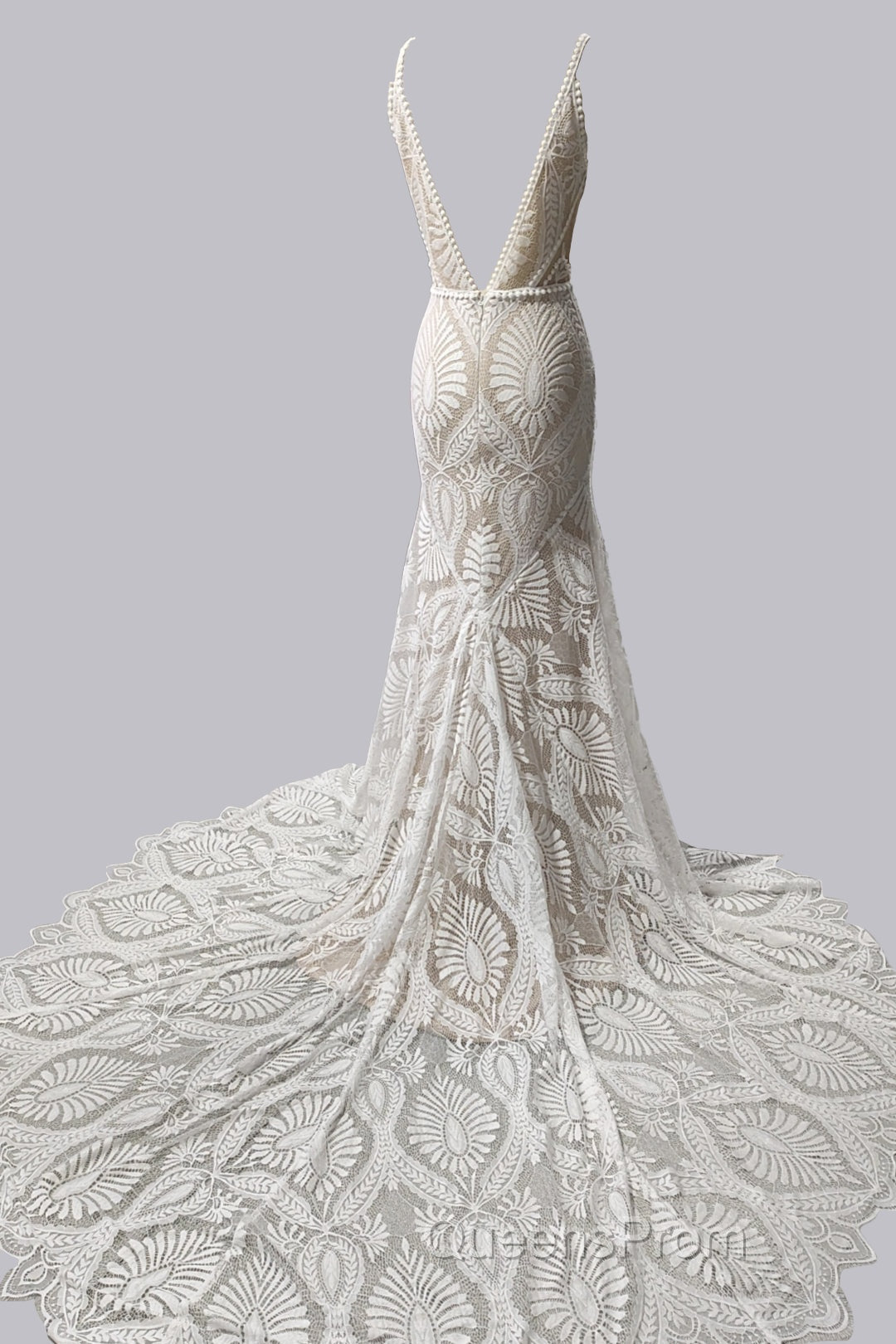 Elegant Spaghetti Straps V Neck Mermaid Lace Wedding Dress