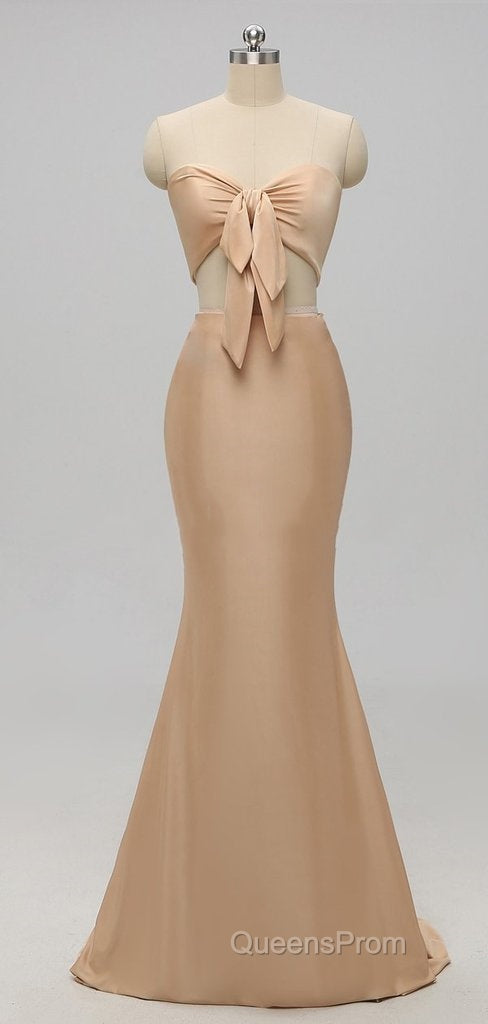 Elegant A-Line Sexy V Neck Gold Long Modest Side-Slit Bridesmaid Dress