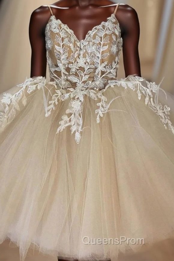 Beige Spaghetti Straps Homecoming Dress With Appliques Main image