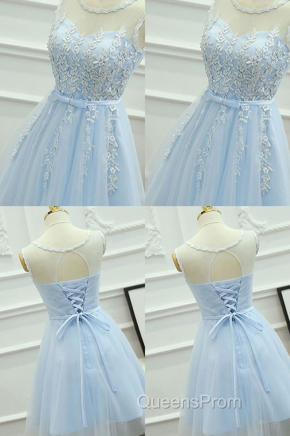 Blue Round Neck A Line Homecoming Dress Secondary image