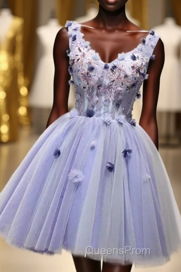 Purple V Neck A Line Homecoming Dress Main image