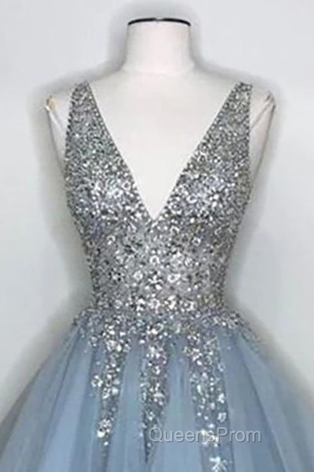 Blue V Neck Homecoming Dress With Beadings Secondary image