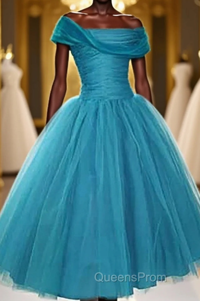 Peacock Blue Square Neck A Line Homecoming Dress Main image