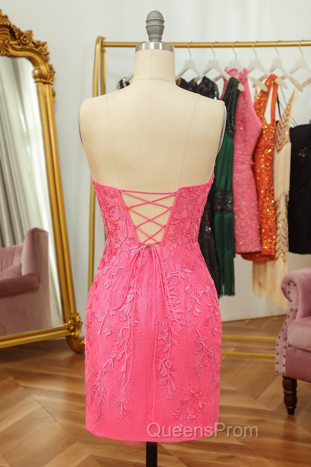 Purple Lace Tight Short Hoco Dress