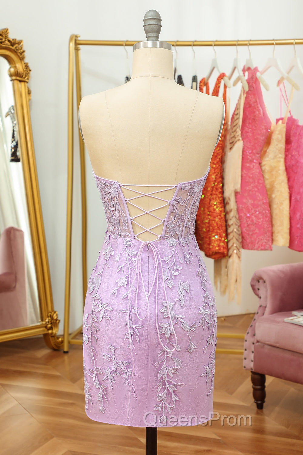 Purple Lace Tight Short Hoco Dress Secondary image