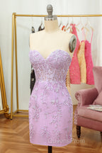 Purple Lace Tight Short Hoco Dress