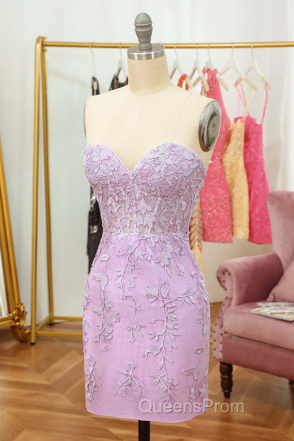 Purple Lace Tight Short Hoco Dress
