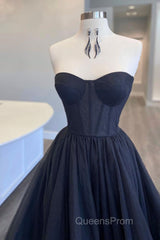 Black Corset Sweetheart Long Evening Prom Dress with Ruffles