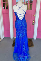 Royal Blue Mermaid Evening Prom Dress with Appliques