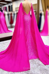 Hot Pink Mermaid Evening Prom Dress With Wateau Train