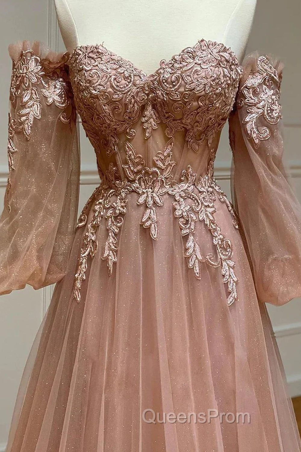 Blush Corset Off the Shoulder Long Evening Prom Dress with Appliques Secondary image