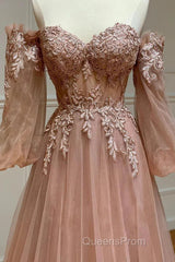 Blush Corset Off the Shoulder Long Evening Prom Dress with Appliques