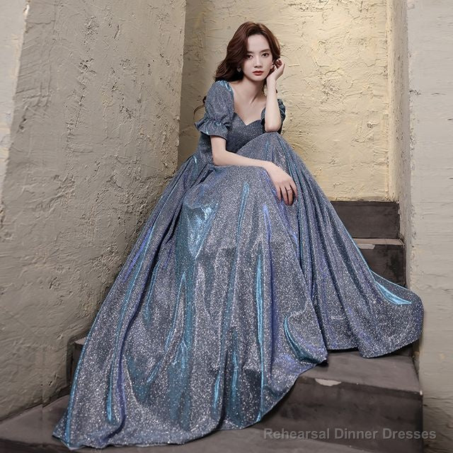 Short-Sleeve Glitter A-Line Evening Gown Main image