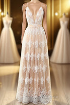 Spaghetti Straps White Evening Prom Dress
