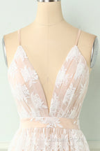 Spaghetti Straps White Evening Prom Dress
