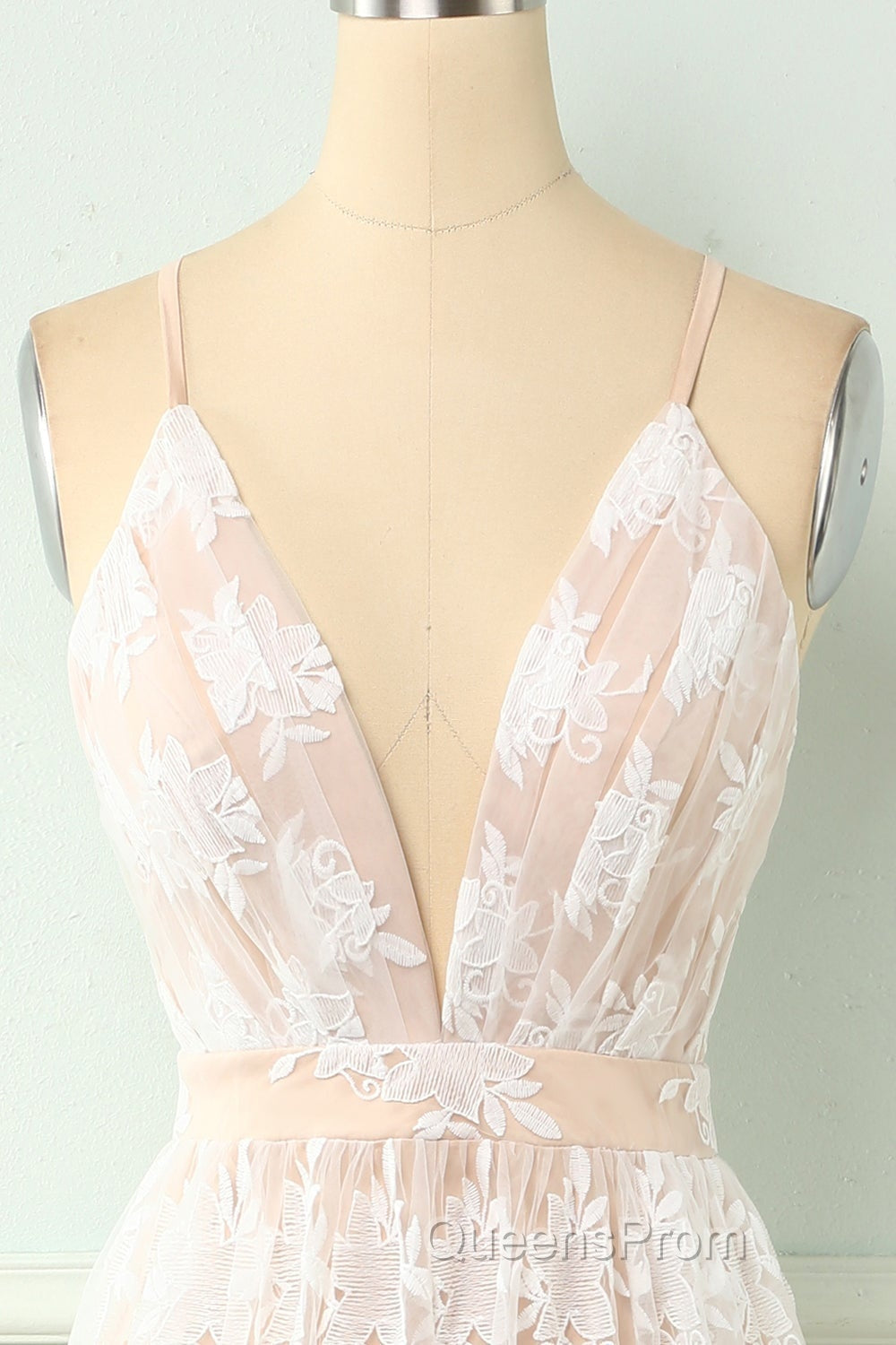 Spaghetti Straps White Evening Prom Dress
