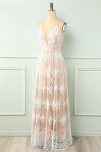 Spaghetti Straps White Evening Prom Dress
