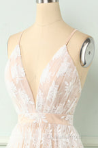 Spaghetti Straps White Evening Prom Dress