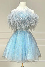 Black A-Line Strapless Homecoming Dress with Feathers