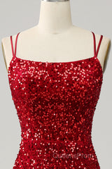 Red Sparkly Mermaid Backless Long Evening Prom Dress with Fringes