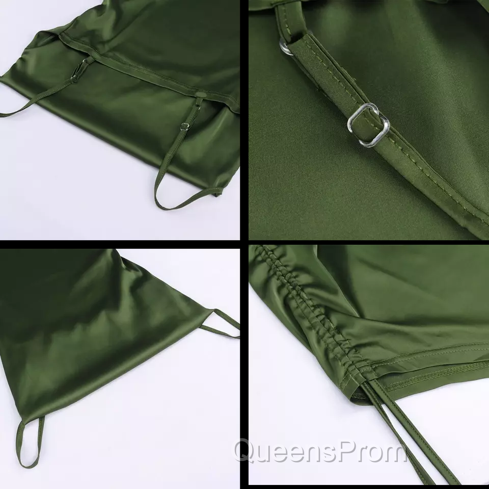 New Satin Green Evening Prom Dress Spaghetti Strap Party Evening Dress