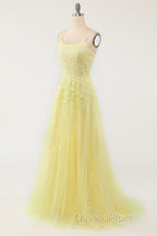 Purple Tulle Evening Prom Dress with Appliques