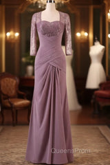 A-Line 3/4 Sleeves Ruched Chiffon Pleats Mother Of The Bride Dress