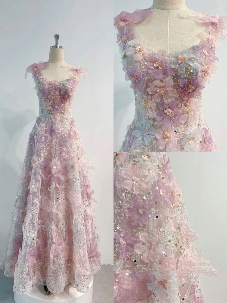A Line 3D Floral Lace Skirt Tulle Bodice Floor-Length Classy Prom Dress Main image