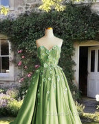 A-Line 3D Flowers Embroidey Tulle Strapless Dress