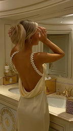A Line Backless Classy Evening Party Dress Silk Satin Long Classy Prom Dress