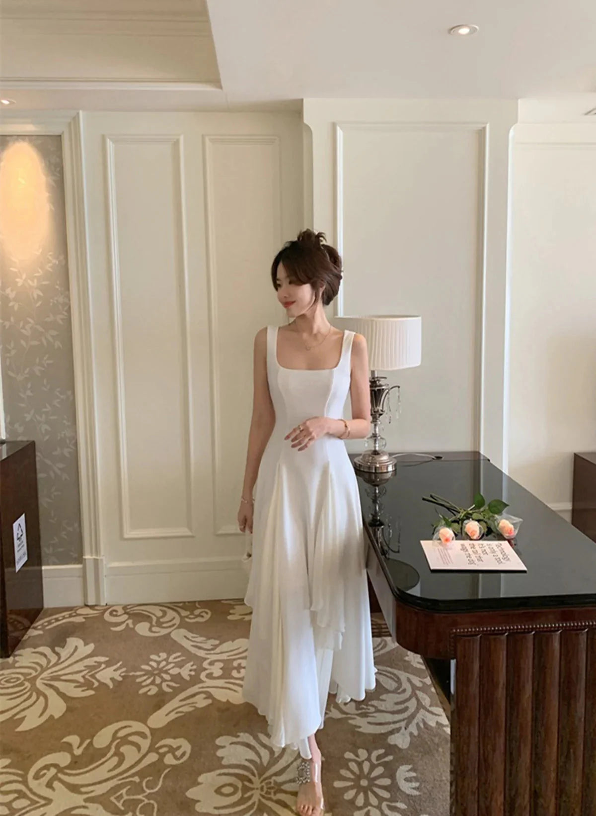 White Elegant Irregular Hem Long Classy Prom Dress Secondary image