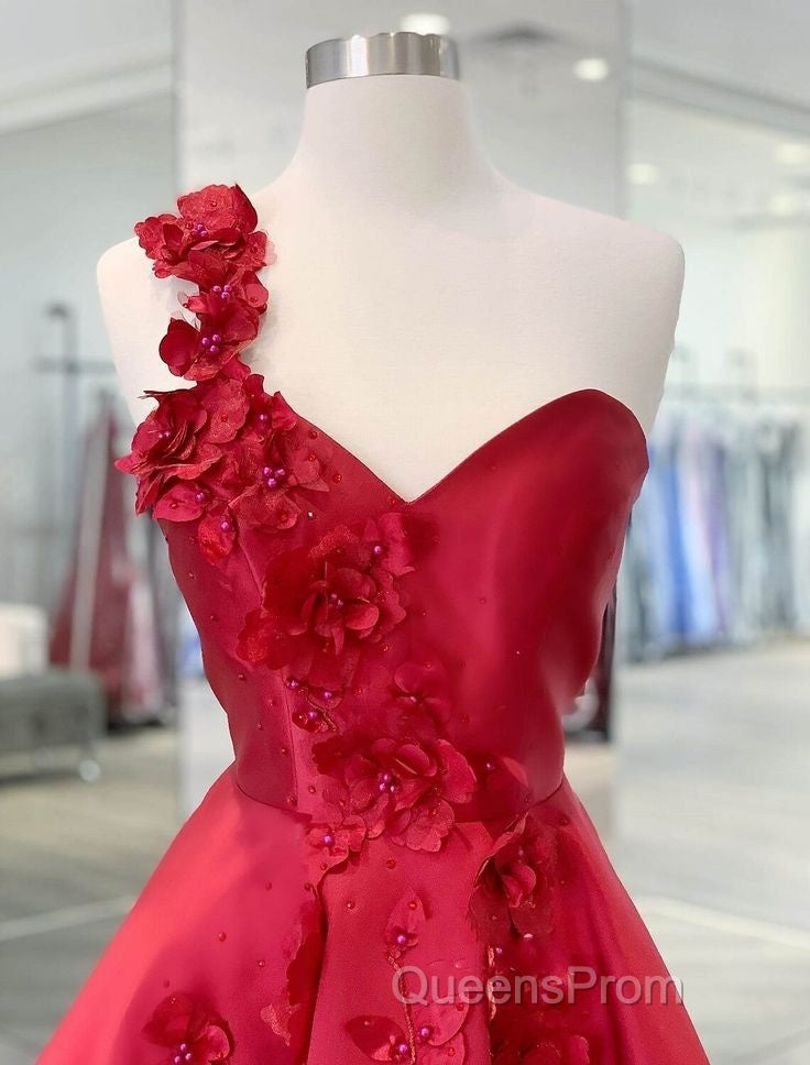 A-Line Backless Homecoming Dress Red Mini Sleeveless One Shoulder Graduation Dress With Appliques