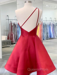 A-Line Backless Homecoming Dress Red Mini Sleeveless One Shoulder Graduation Dress With Appliques