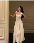 White Elegant Irregular Hem Long Classy Prom Dress