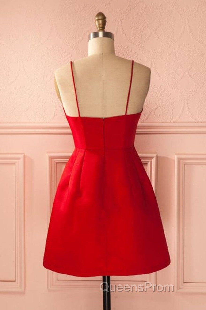 A Line Backless Short Red Evening Prom Dress, Short Red Satin Homecoming Graduation Dress, Red Formal Dress Secondary image