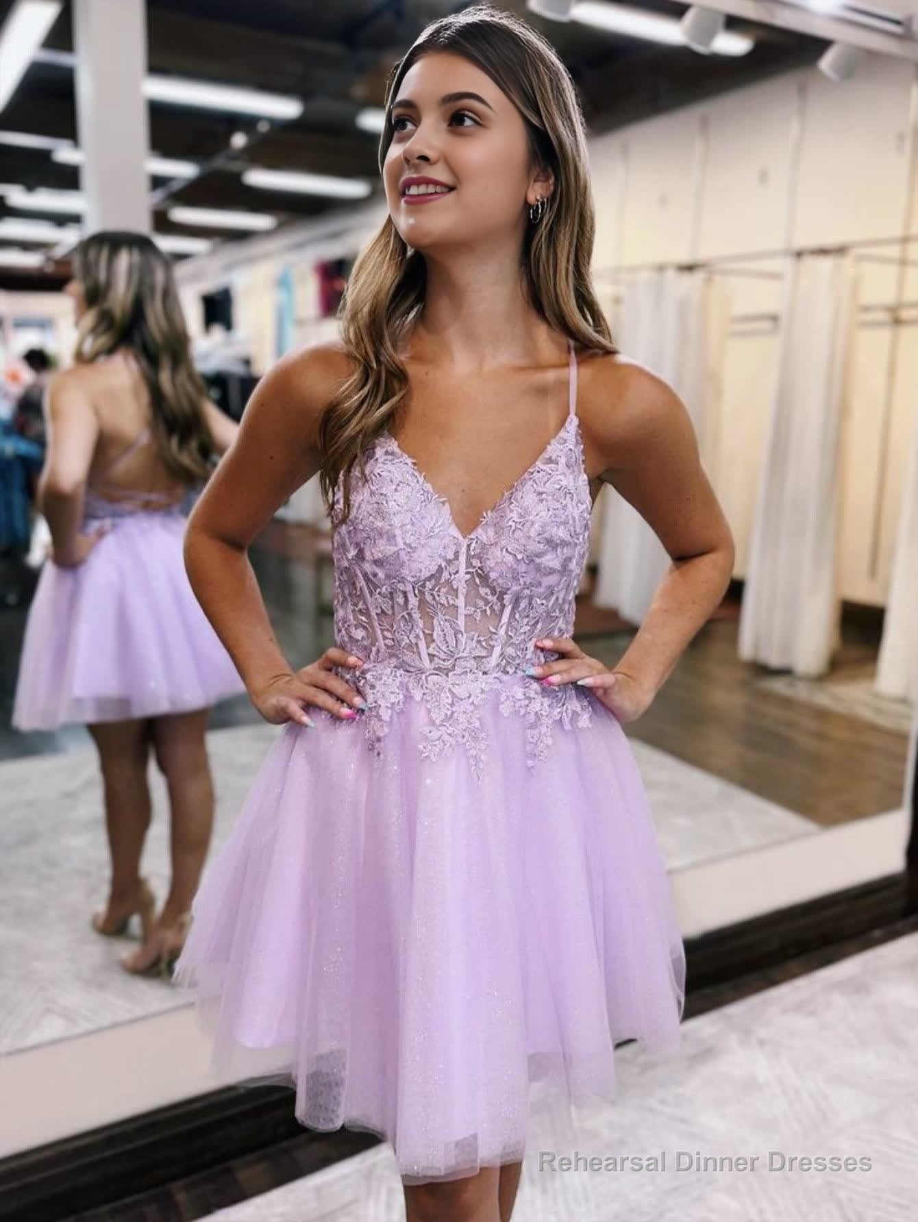 A-Line Backless Tulle Appliqued Homecoming Dress Main image