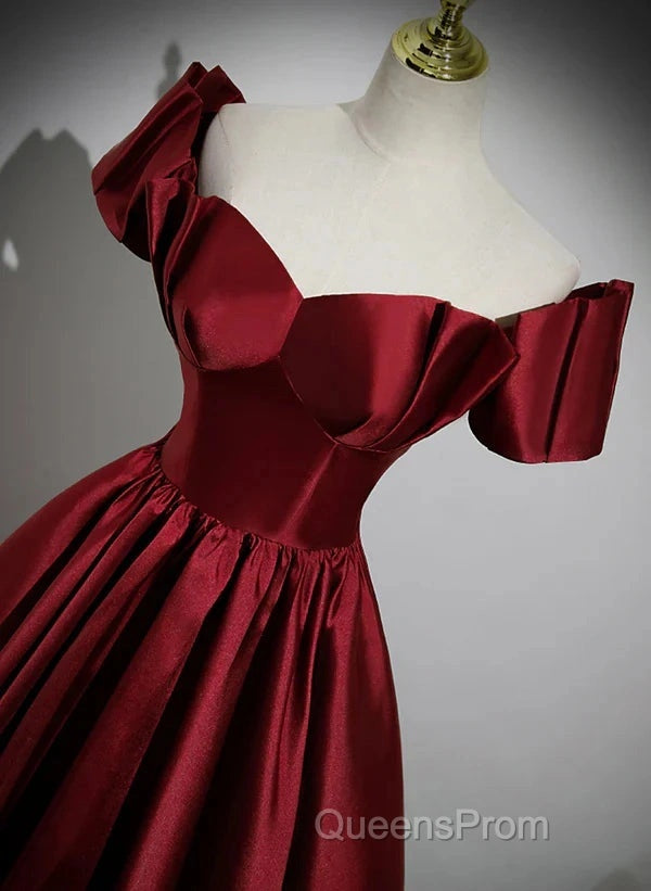A-Line Ballgown Satin Long Party Dress Off Shoulder Sweetheart Floor Length Evening Prom Dress
