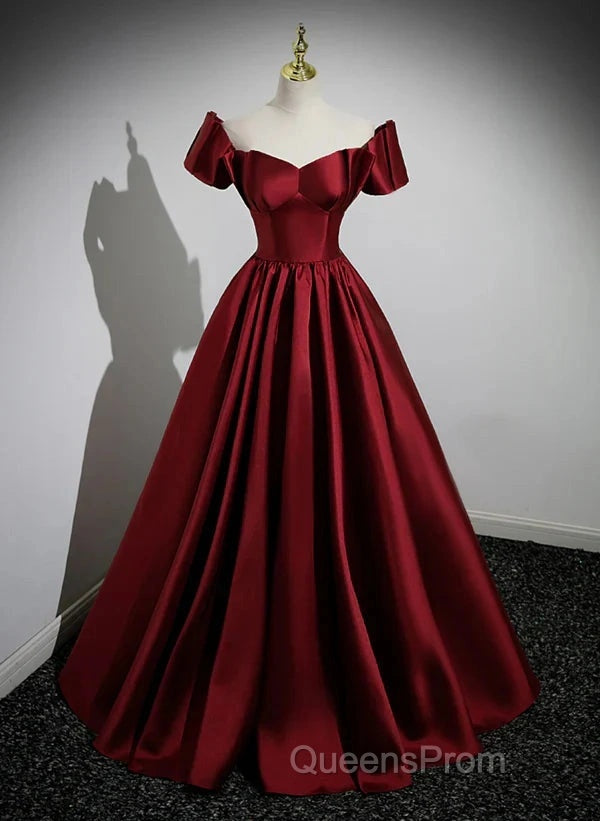 A-Line Ballgown Satin Long Party Dress Off Shoulder Sweetheart Floor Length Evening Prom Dress