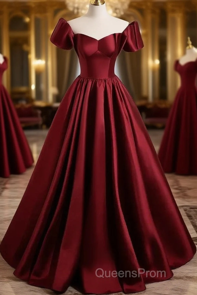 A-Line Ballgown Satin Long Party Dress Off Shoulder Sweetheart Floor Length Evening Prom Dress Main image