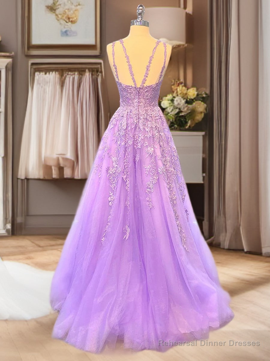 A-line Bateau Long Sleeves Appliques Lace Floor-Length Tulle Dress Secondary image