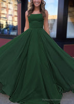 A-line Bateau Spaghetti Straps Sweep Train Chiffon Prom Dresses
