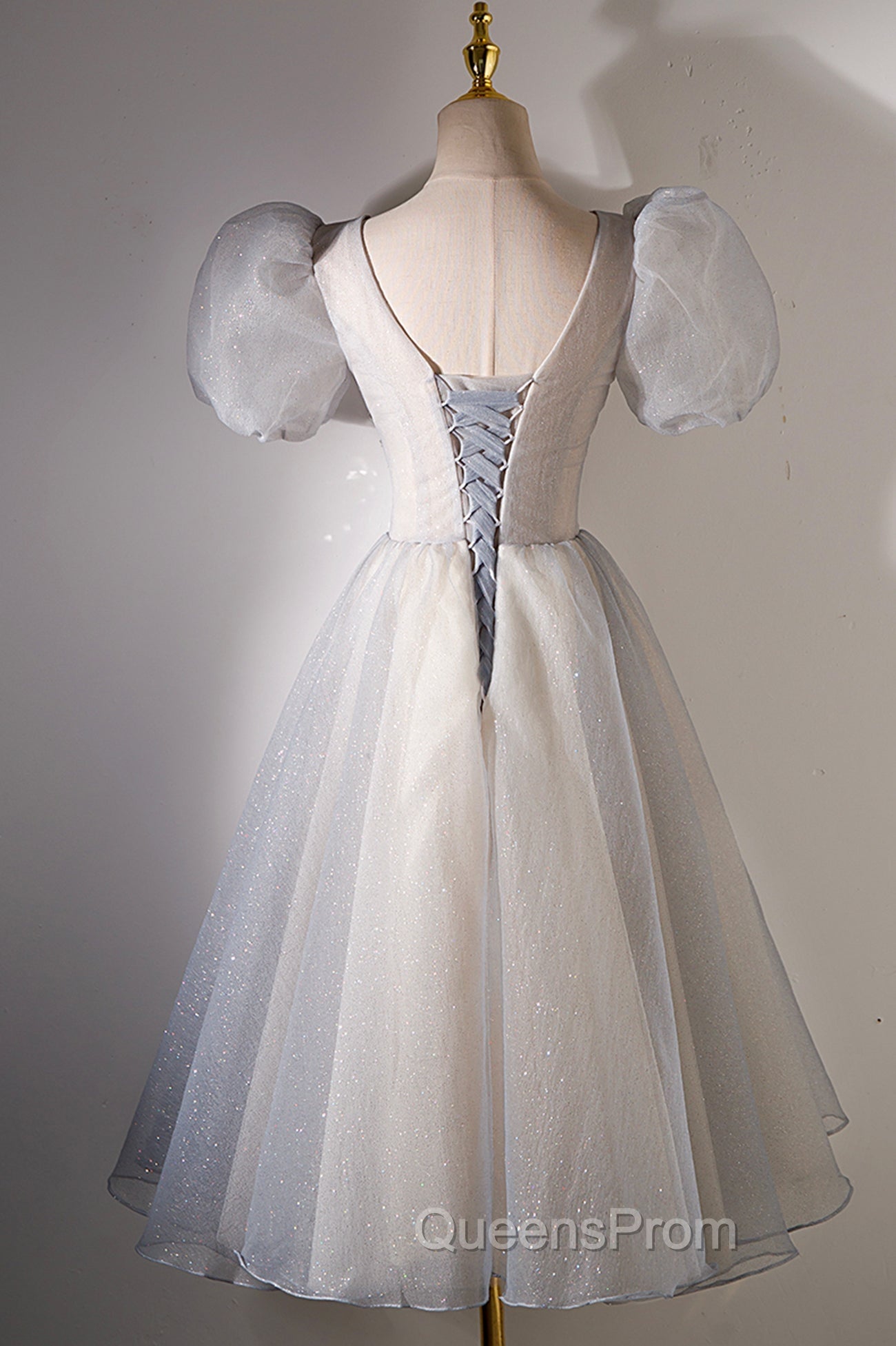 A-Line Beaded Short Evening Prom Dress, Cute Short Sleeve Homecoming Party Dress