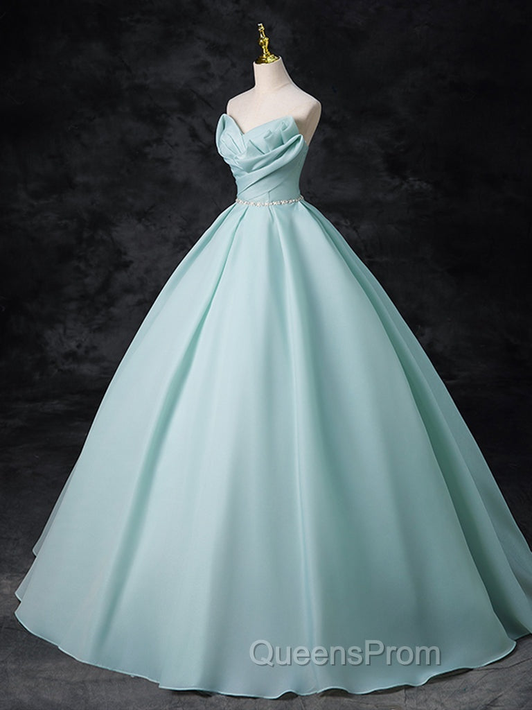 A-Line Beads Blue Long Evening Prom Dress, Blue Long Evening Dress