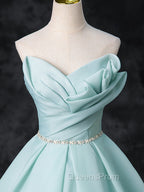 A-Line Beads Blue Long Evening Prom Dress, Blue Long Evening Dress